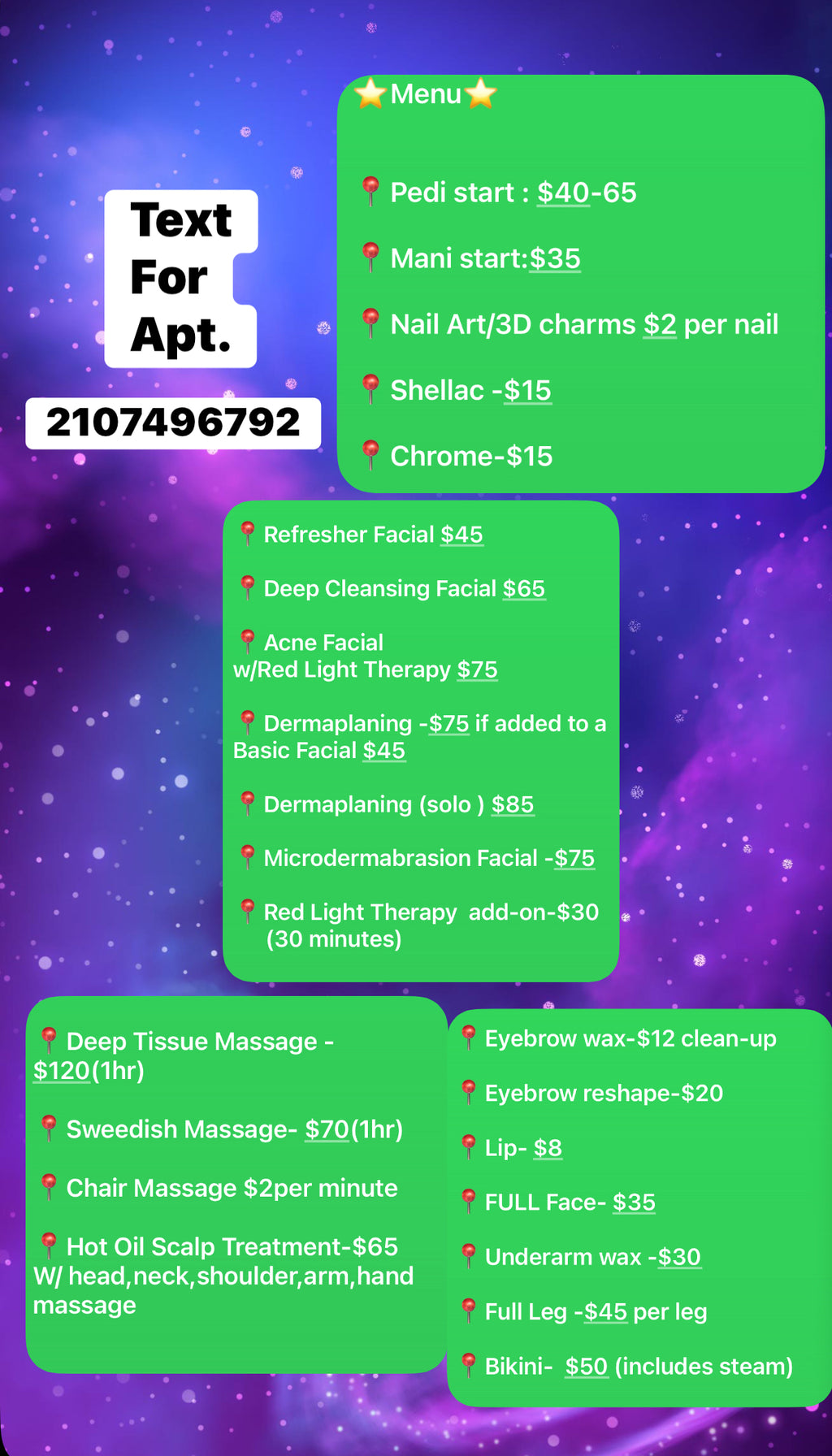 Price list for services
