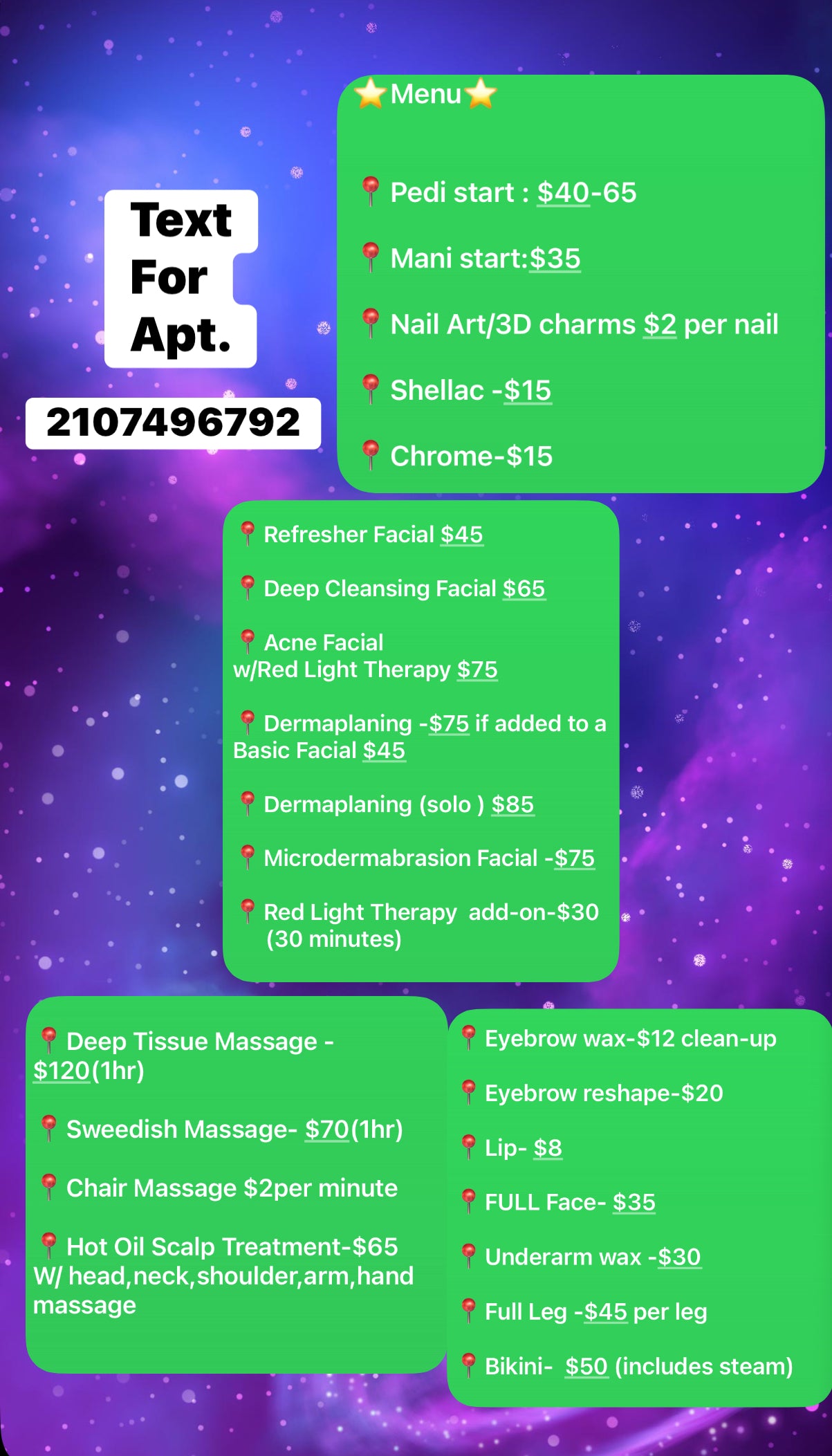 Price list for services